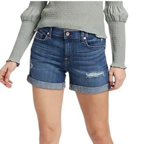 7 For All Mankind Rolled Cuff Denim Shorts, Size 26W - Picture 1 of 12